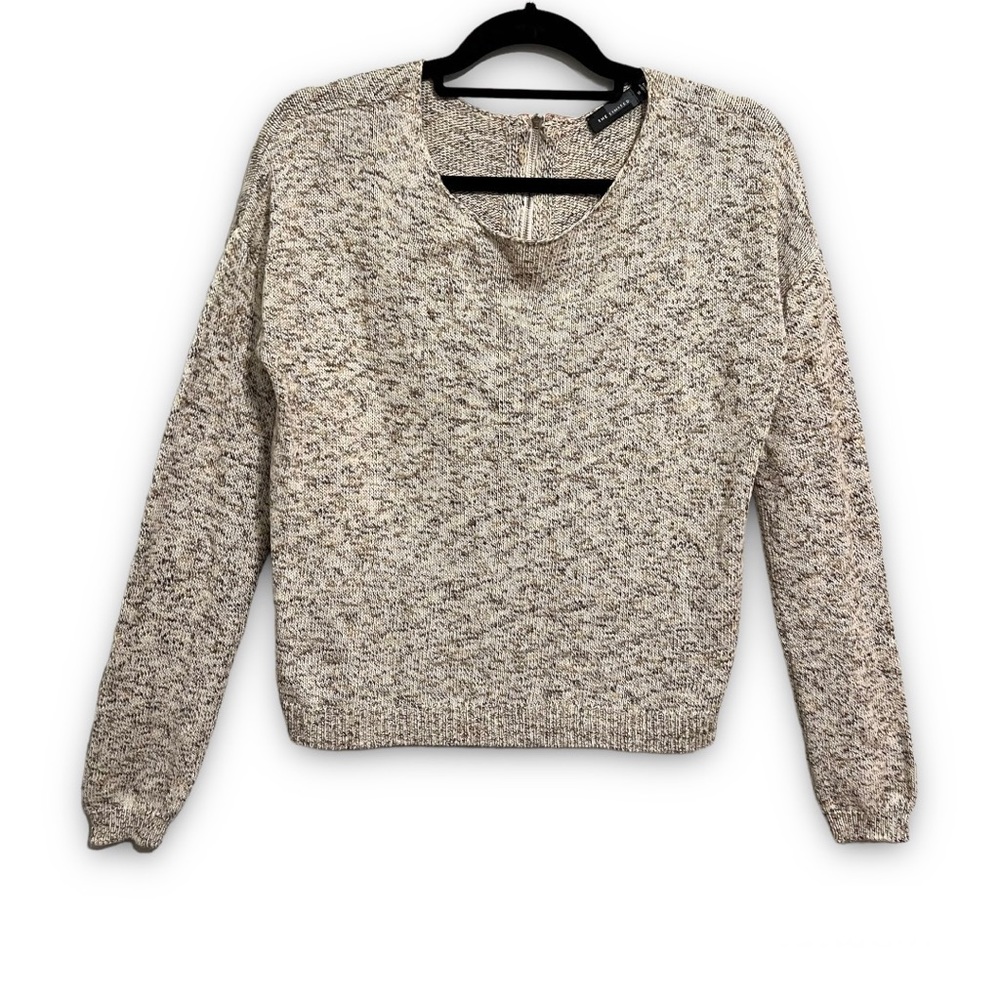 The Limited Neutral Beige Marled Crewneck Sweater Zip Up Orange Back M